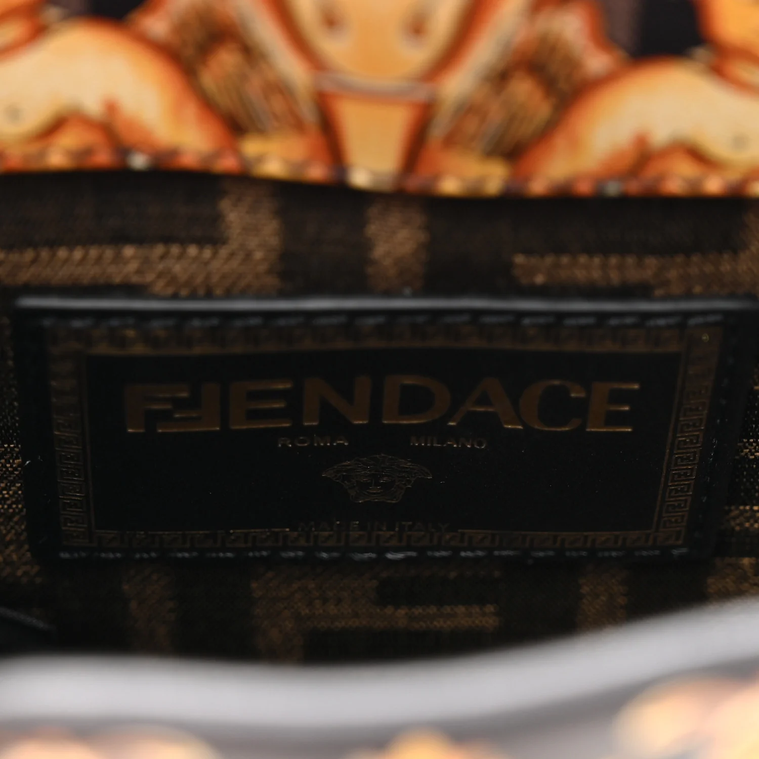 X VERSACE Vitello King Catalan Mirror Plexiglass Fendace FF Baroque Logo Mini Fendi Sunshine Shopper Tote Black Gold - Top Club