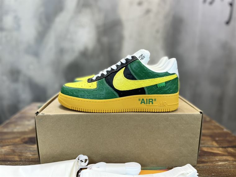 LOUIS VUITTON X NIKE AIR FORCE 1 LOW-TOP SNEAKERS IN YELLOW AND GREEN   LVS119 - Sneaker Replica Workshop