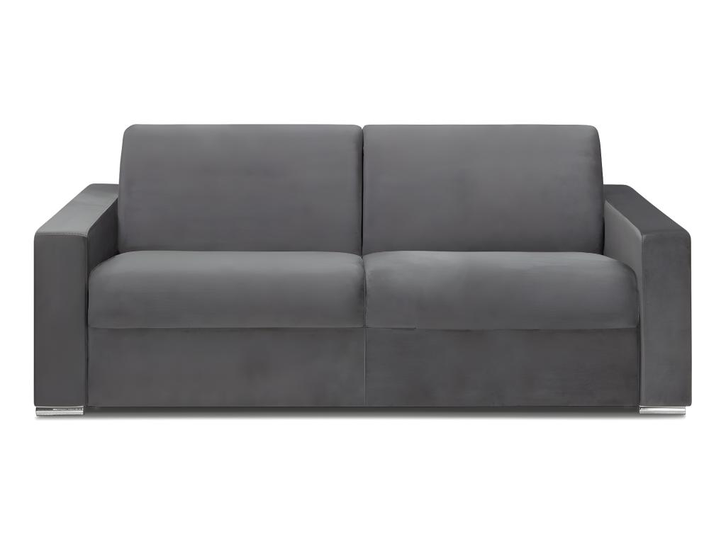 Sofá cama de 4 plazas tipo italiano de terciopelo CALITO -Antracita - Cama de 160 cm - Colchón de 22 cm con memoria de forma