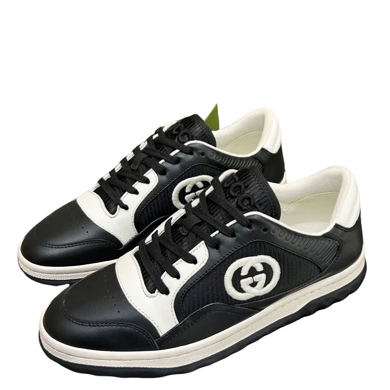 Gucci Black And White Leather Sneakers With Interlocking G - Sneaker Replica Workshop