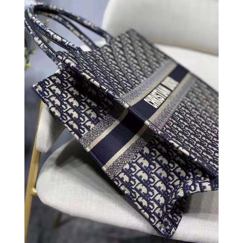 CD Unisex CD Large Book Tote Navy Blue CD Oblique Embroidery - Top Club