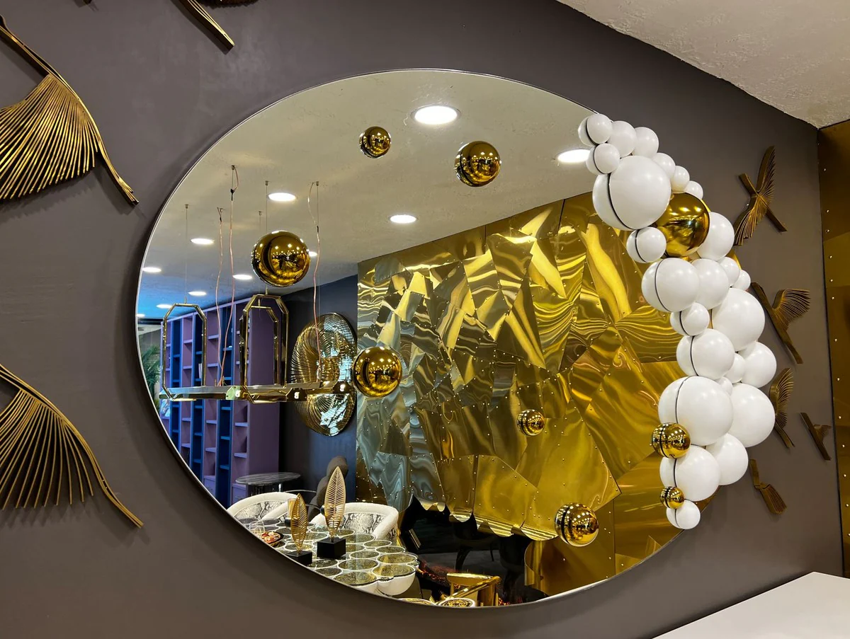 Luxury designer mirror white / gold 190 x H. 120 cm - Oval wall mirror - Cloakroom mirror - Luxury furniture - Hotel furniture - Designer furniture