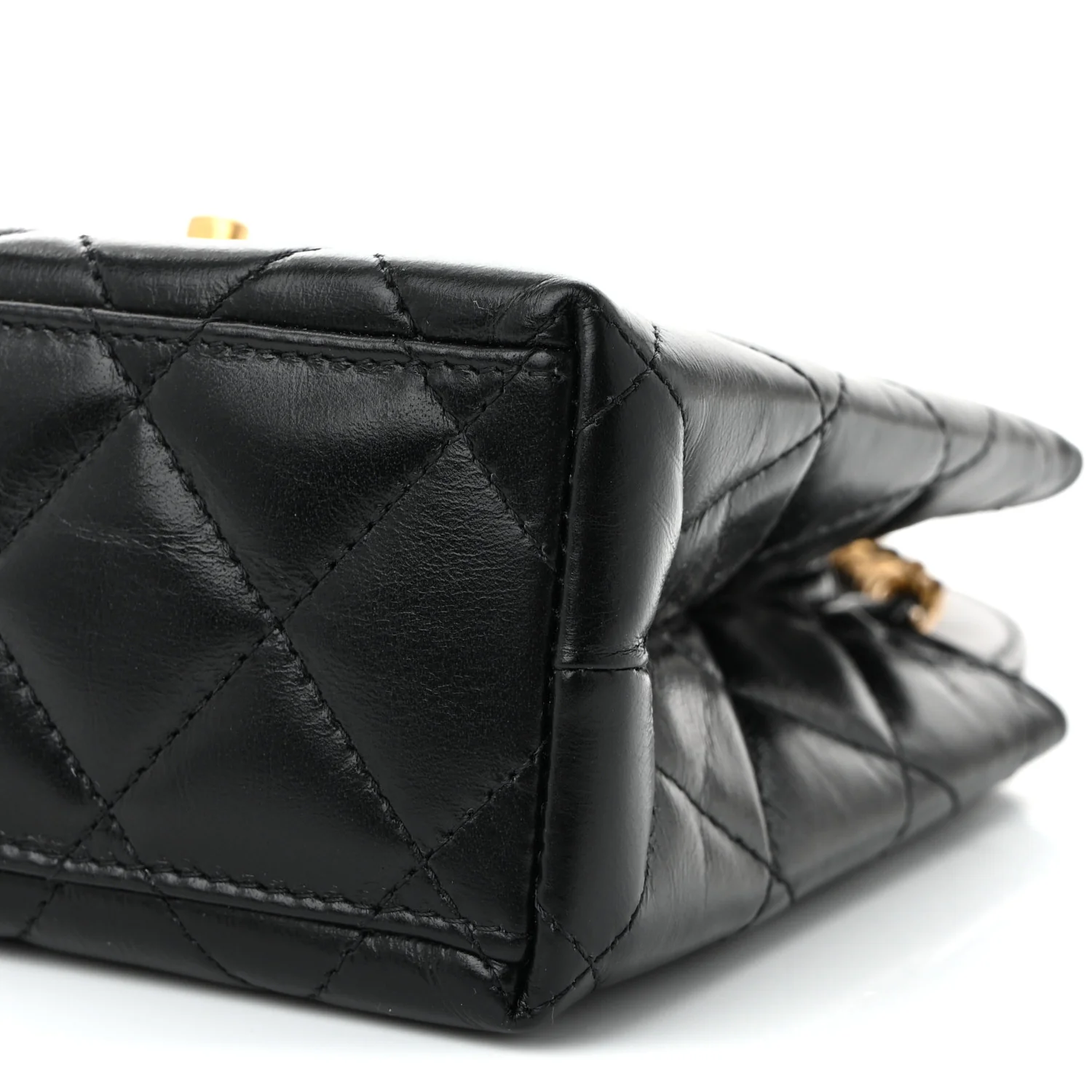 Shiny Aged Calfskin Quilted Nano Kelly Shopper Black - Top Club