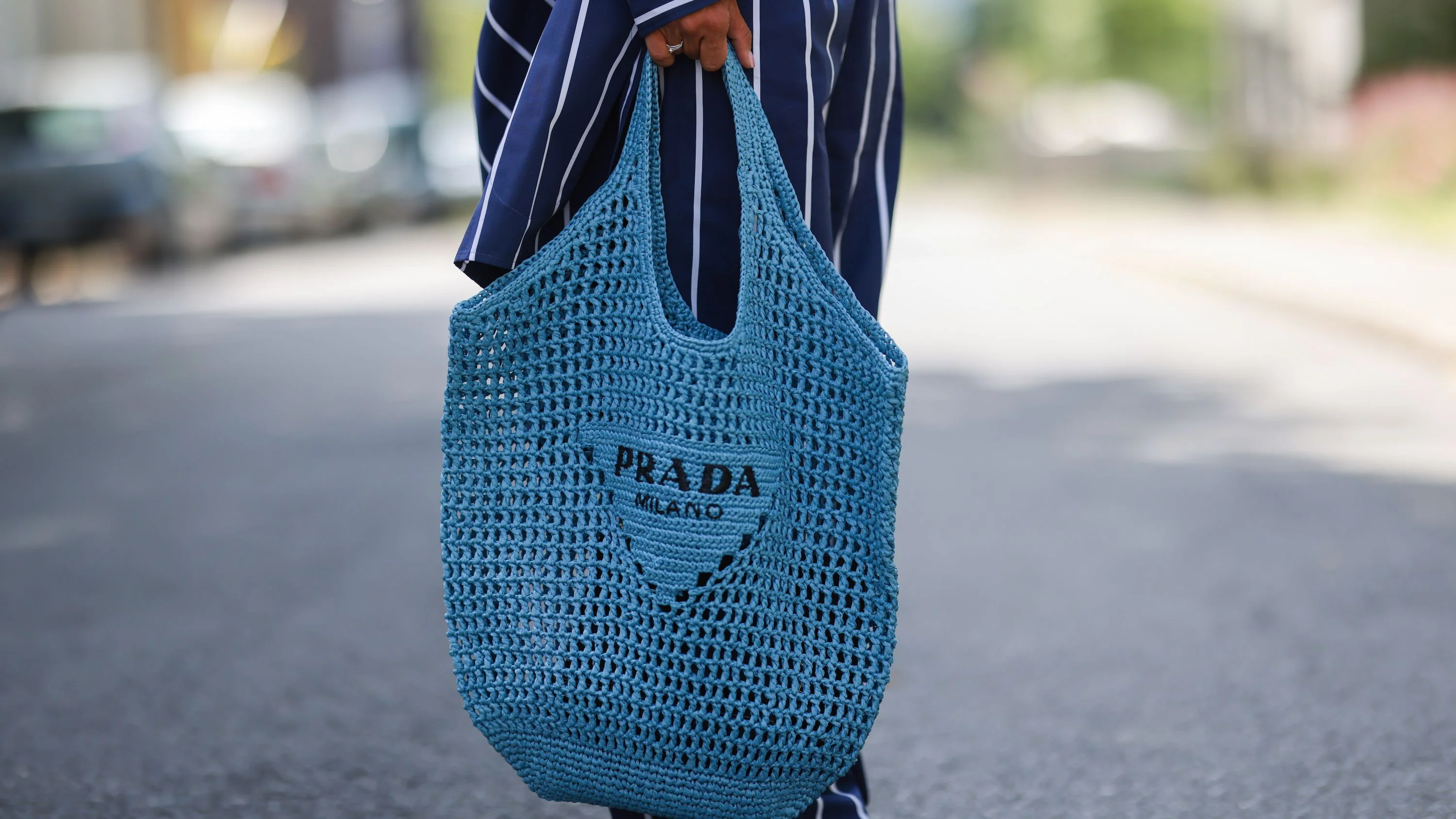 Prada Raffia Tote Bag-Blue - Top Club