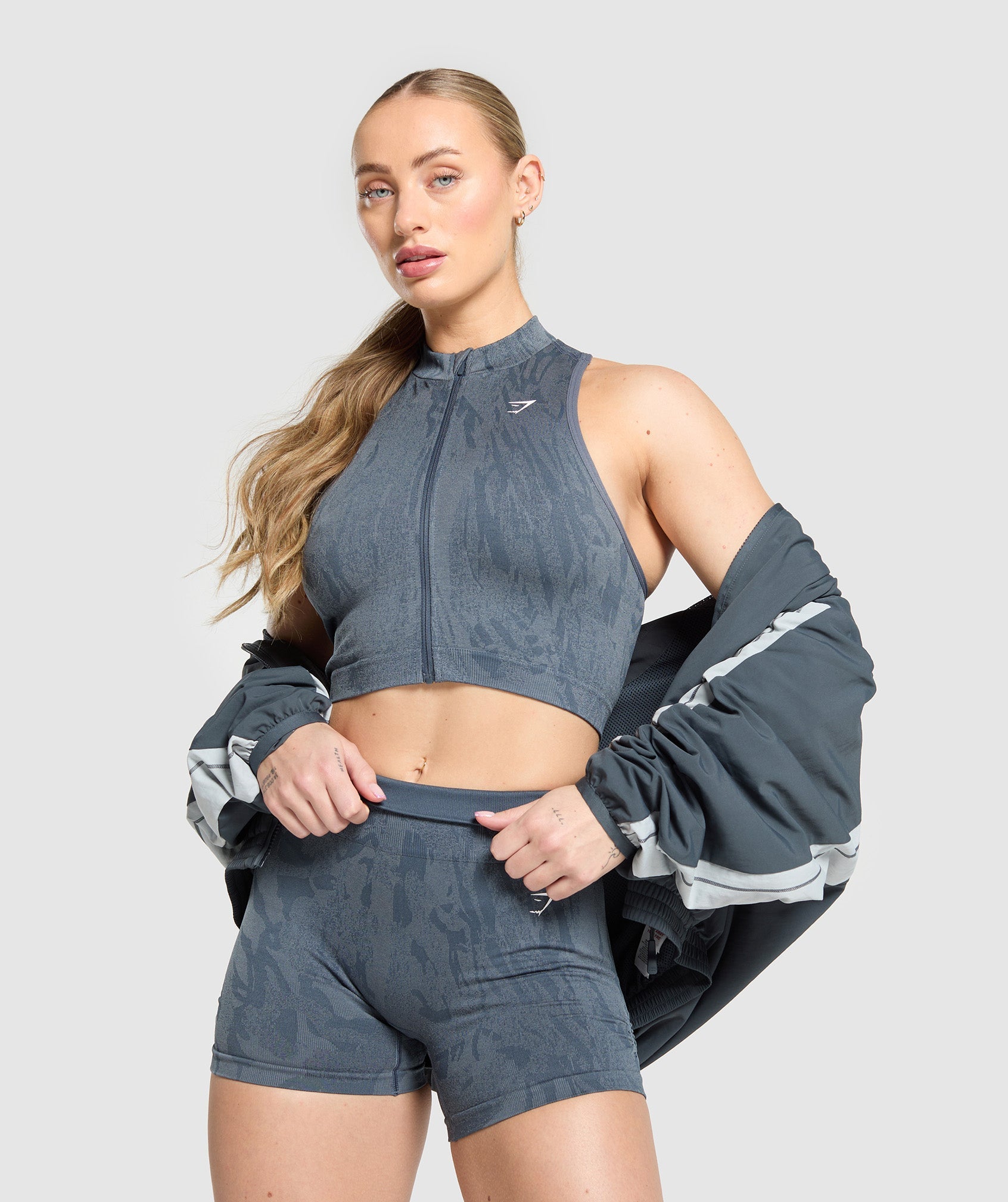 COACH Adapt Camo Seamless Zip Up Crop Top