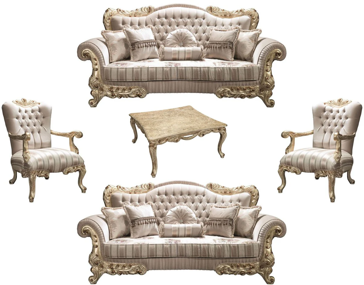 Luxury baroque living room set beige / gold - 2 sofas & 2 armchairs & 1 coffee table - magnificent living room furniture in baroque style