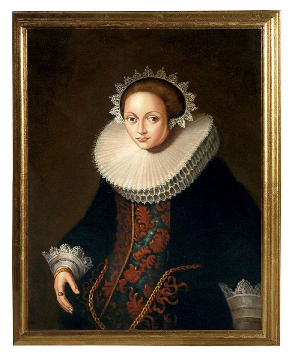 Luxury Baroque oil painting Lady Multicolored / Gold 55 x H. 65 cm - Hand-painted painting in Baroque style - Baroque wall decoration
