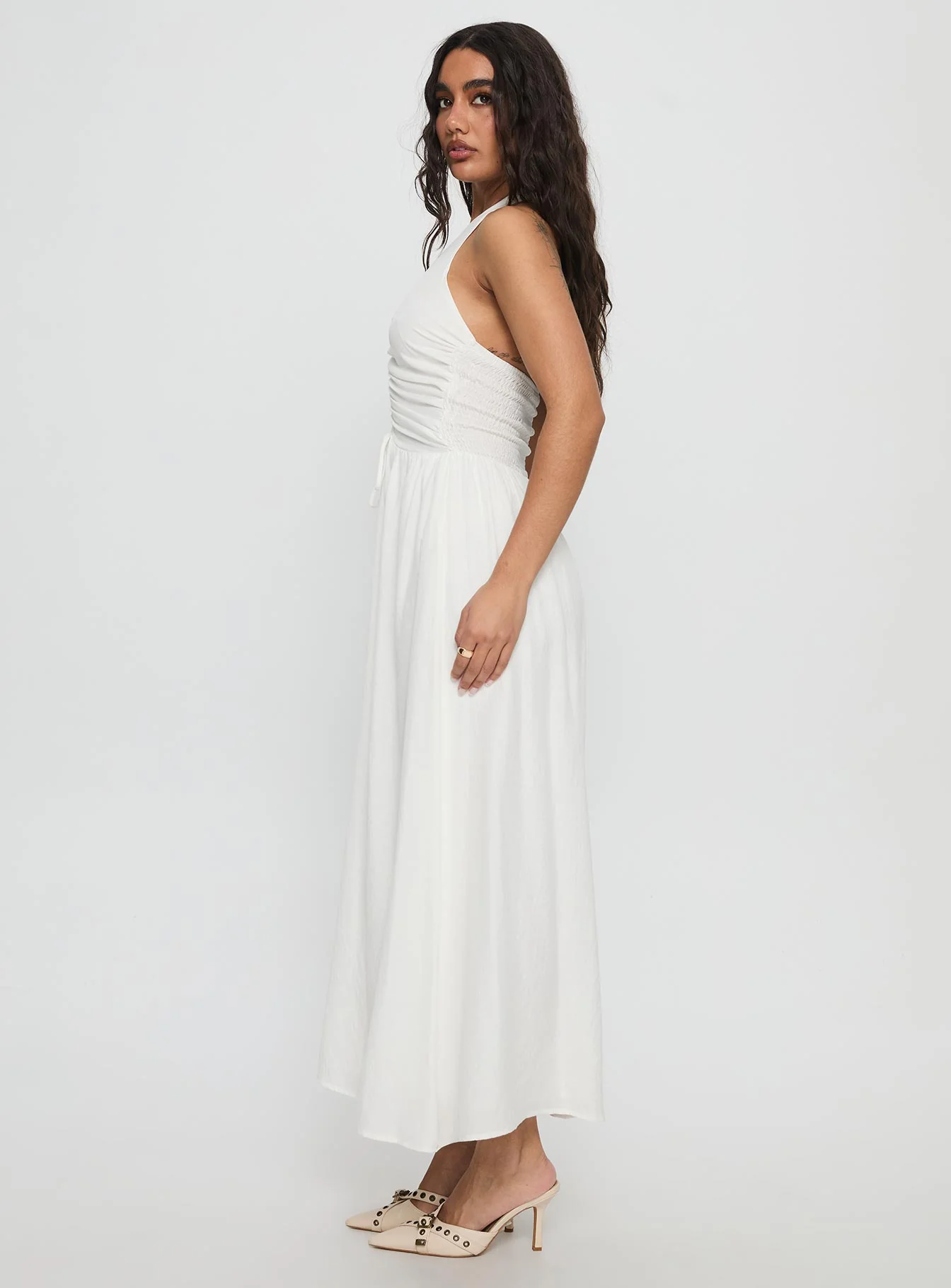 Jozefine Halter Ruched Maxi Dress White