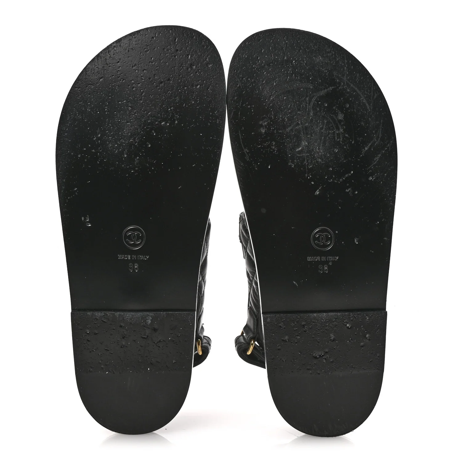 Lambskin Velcro CC Pearl Bow Dad Sandals 38 Black - Top Club
