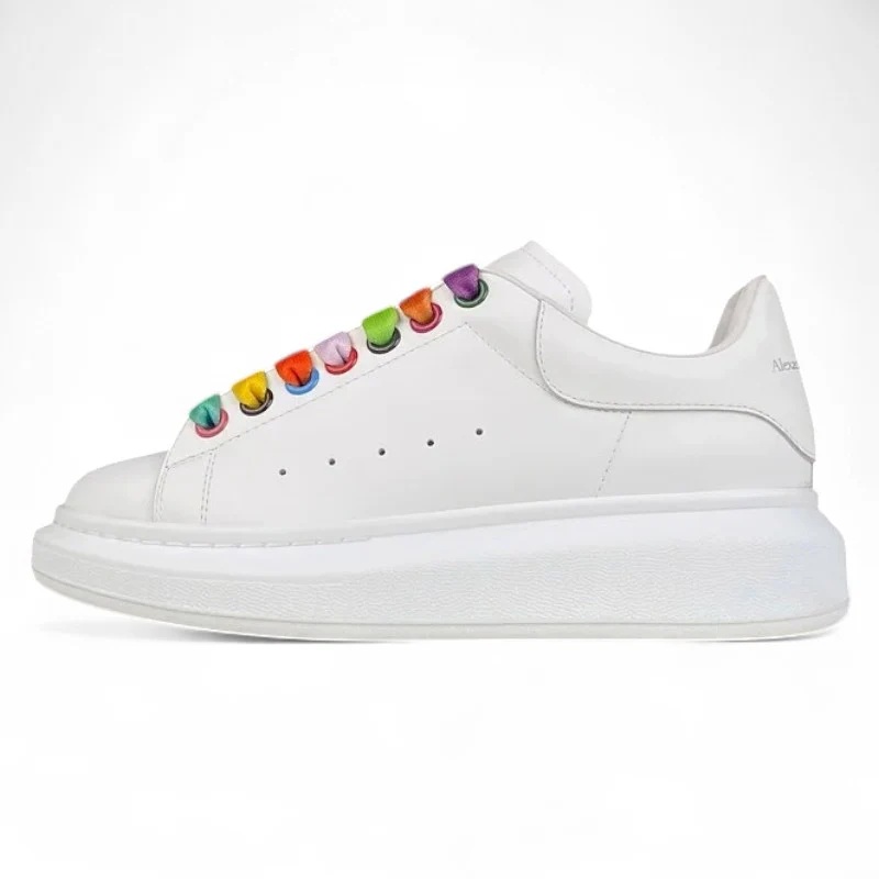 Alexander McQueen Oversized Sneakers – White with Rainbow Laces - Sneaker Replica Workshop