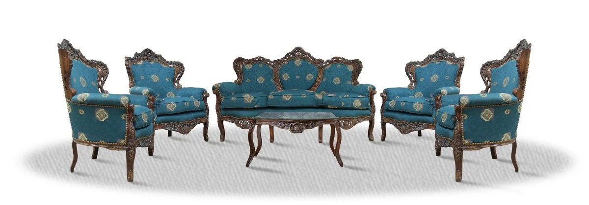 Baroque sofa set of 3 sofas, 4 armchairs and table with glass top - antique furniture