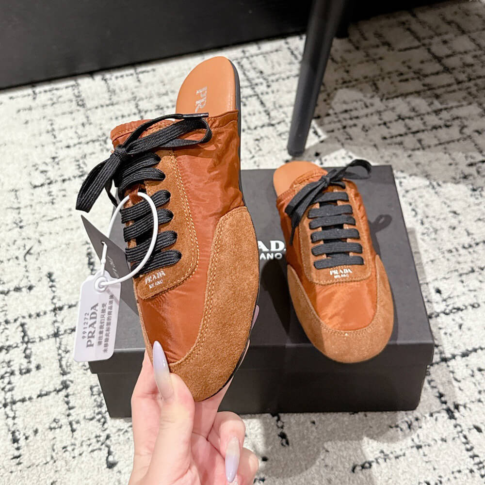 PRADA Collapse Re-Nylon and suede mules - Top Club