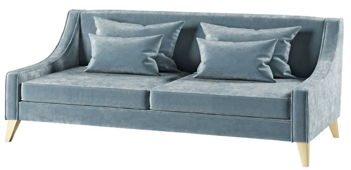 Luxury neoclassic sofa light blue / gold 152 x 97 x H. 85 cm - living room sofa - hotel sofa - living room furniture - hotel furniture - luxury furniture - neoclassic furniture