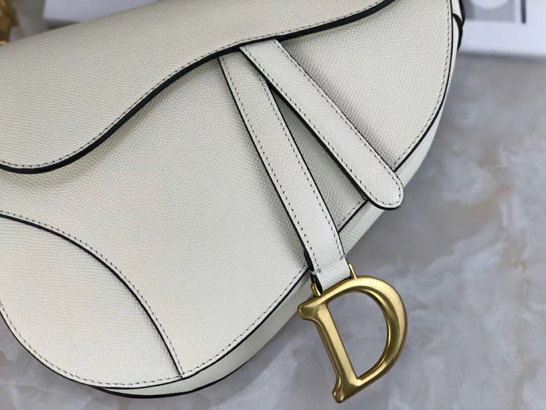 CHRISTIAN D Grained Calfskin Saddle Bag White - Top Club
