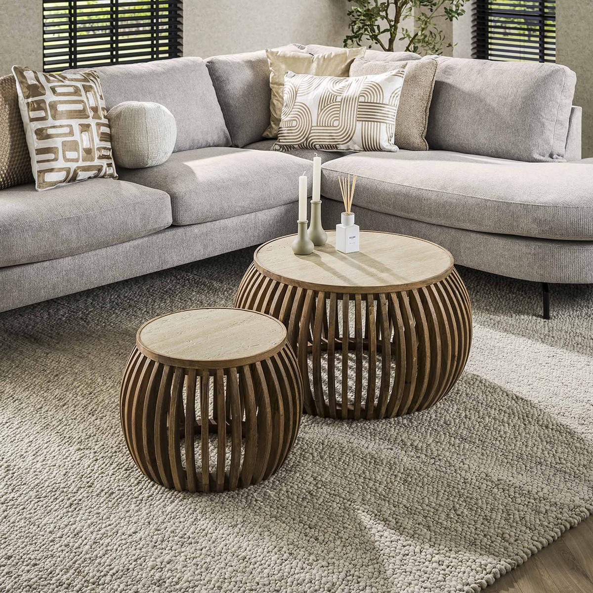 Salontafel Limestone set van 2