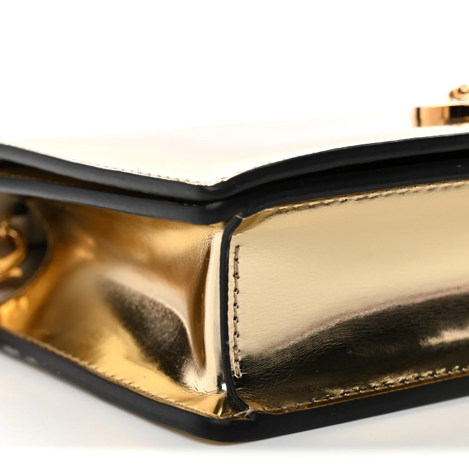 Patent Metallic Crystal Medusa Clutch On Chain Gold - Top Club