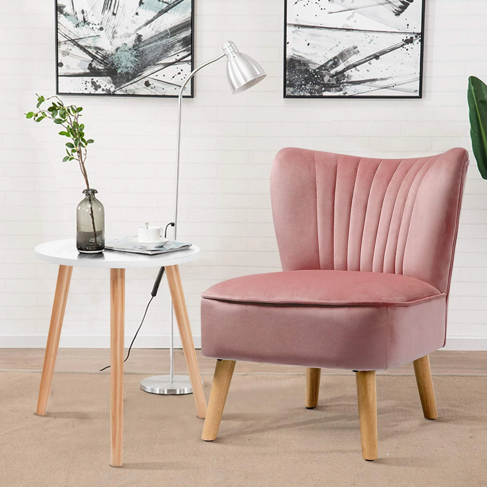 BEFOUNDLOVELY Velvet Accent Chair with End Table Set, Upholstered Modern Sofa Chair w/Wood Legs