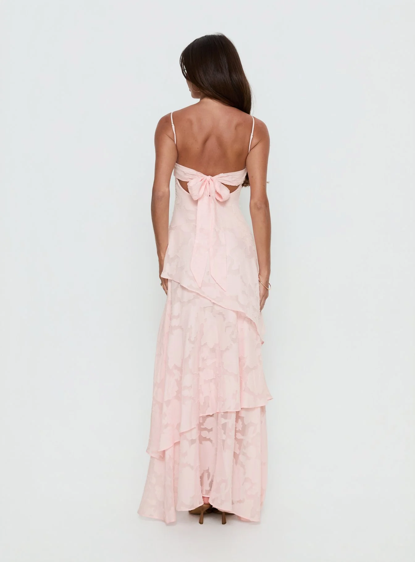 Lyricah Tiered Tie Back Maxi Dress Pink