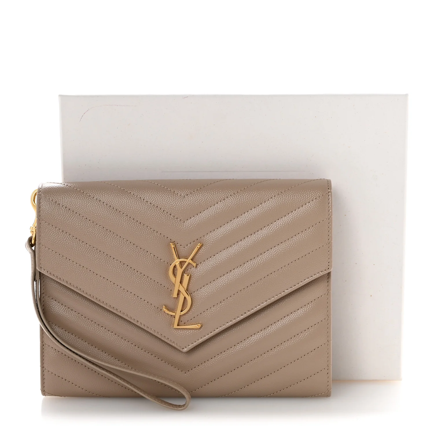 Grain De Poudre Matelasse Chevron Monogram Envelope Clutch Dark Beige - Top Club