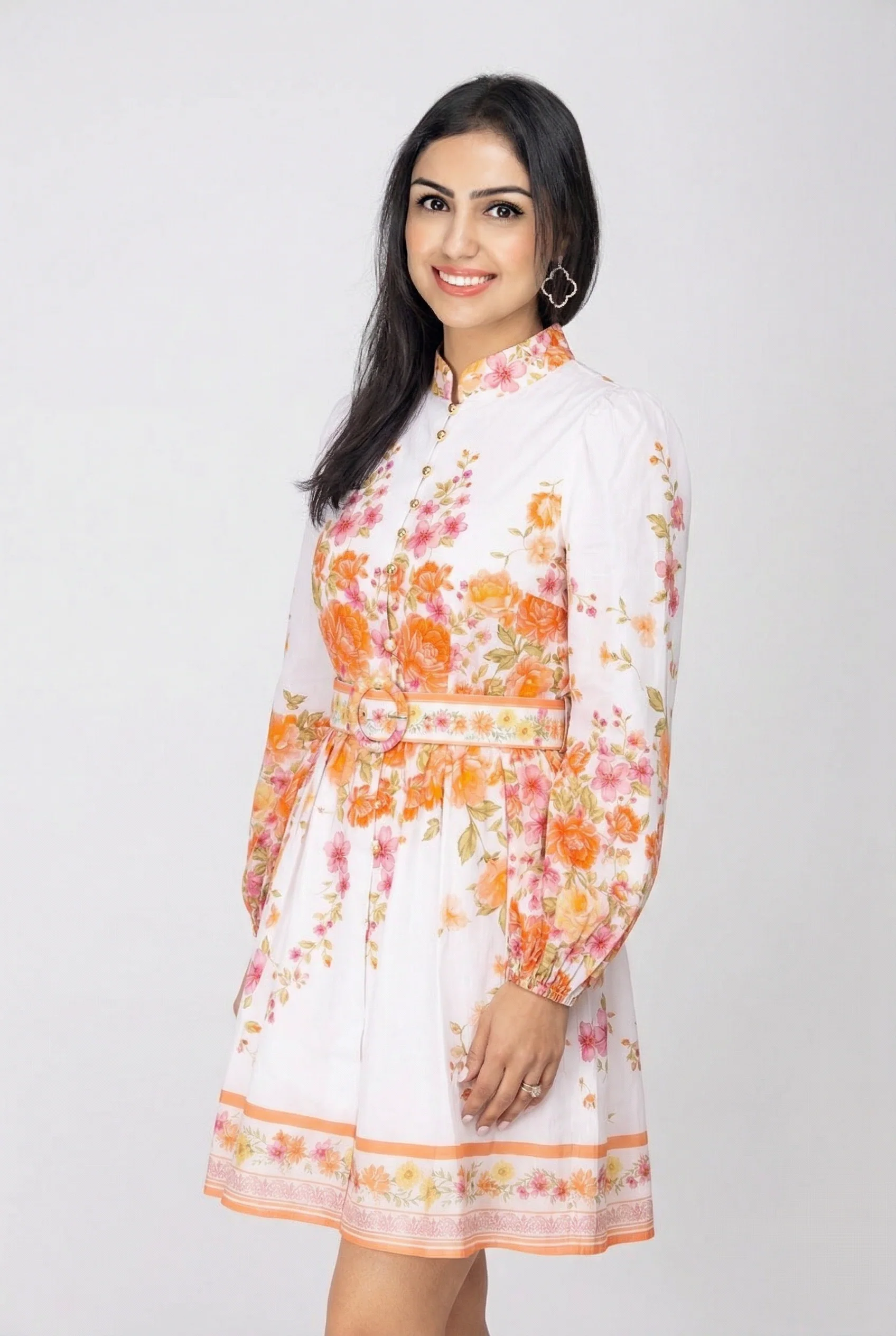 Sweet Sunshine Mock Neck Floral Border Mini Dress - ALJEGJ
