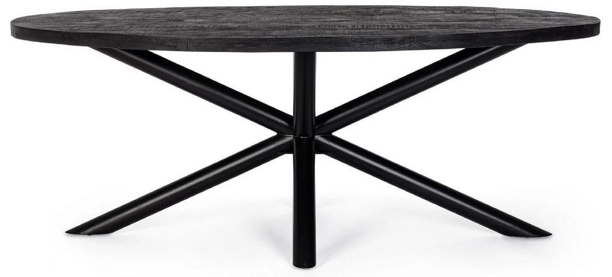 Luxury dining table black 200 x 110 x H. 76 cm - Oval kitchen table with solid wood table top and powder-coated steel legs - Dining room furniture - Kitchen furniture - Luxury furniture