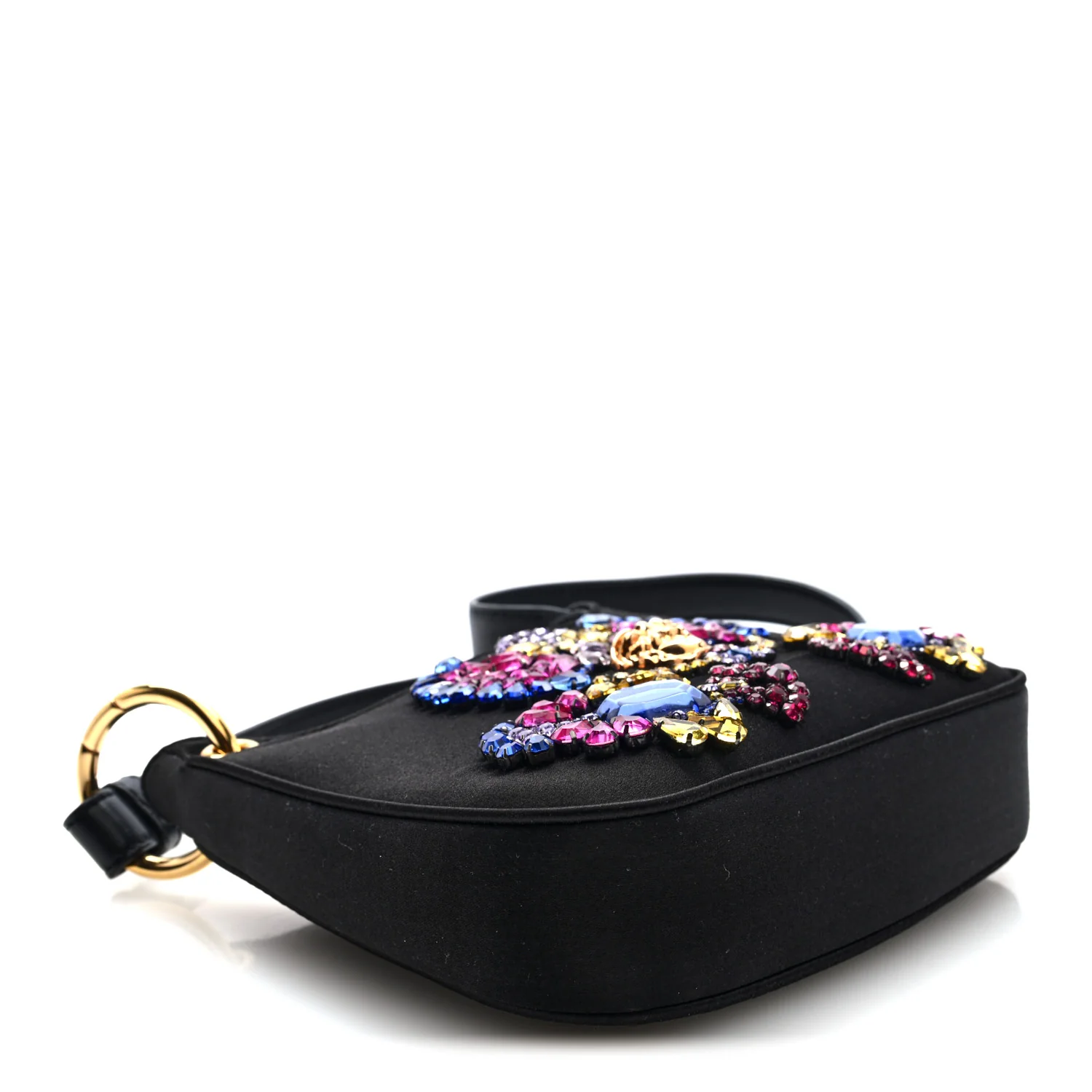 Satin Crystal Embellished La Medusa Mini Hobo Bag Black Multicolor - Top Club