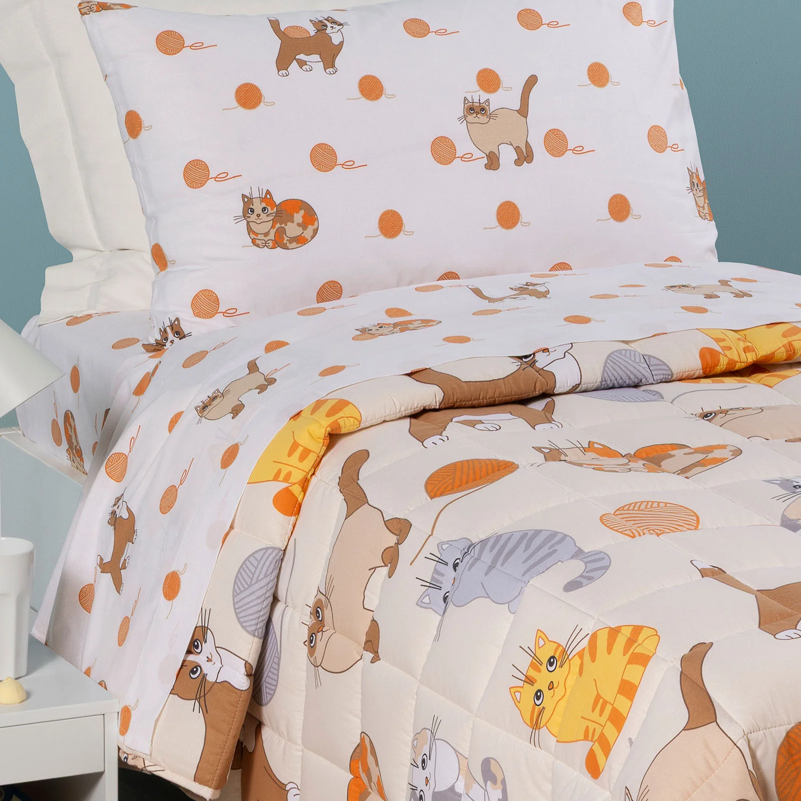 Trapunta Leggerissima In Cotone Gattini Singolo Naturale Caleffi Kids