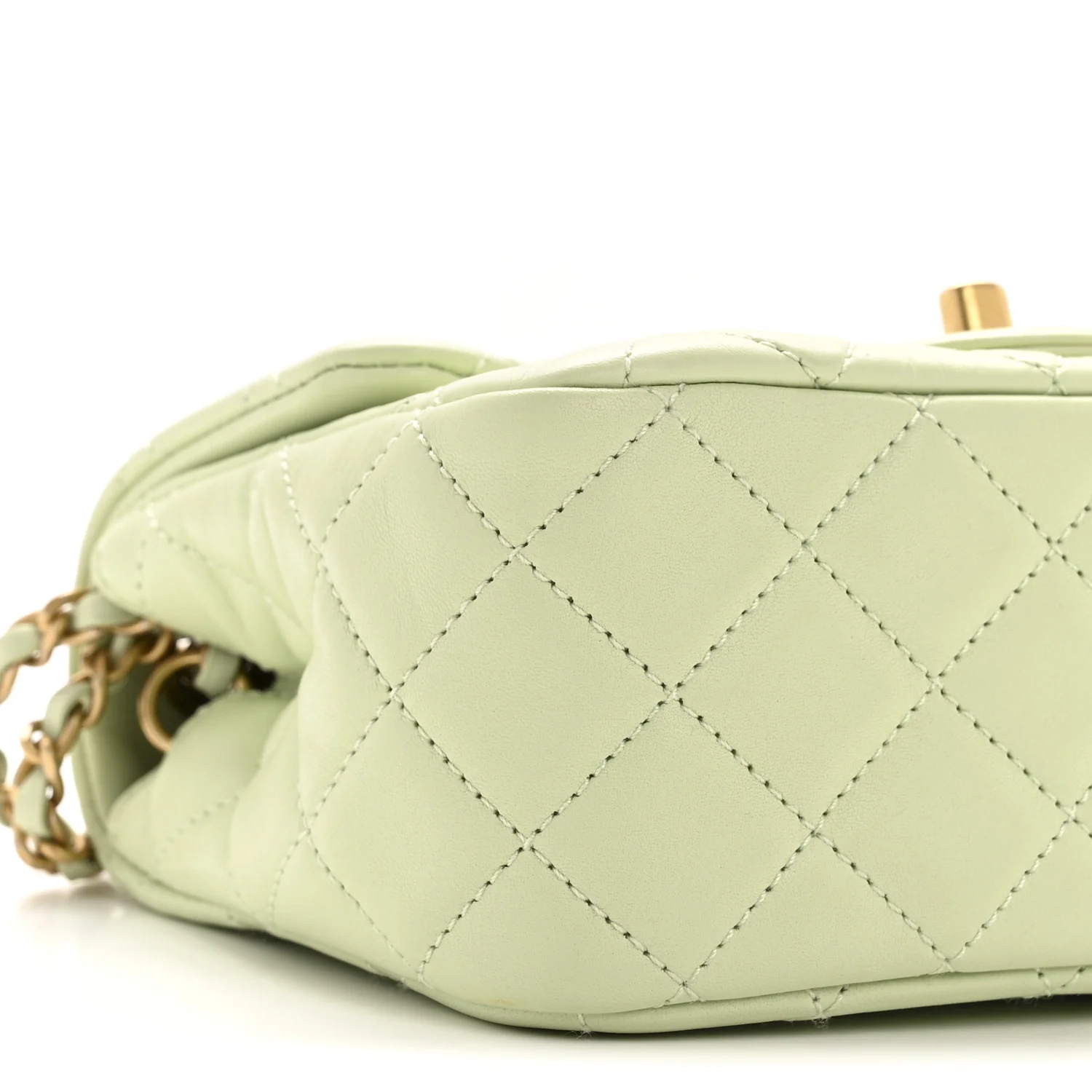 Lambskin Quilted Mini Pearl Crush Flap Light Green - Top Club