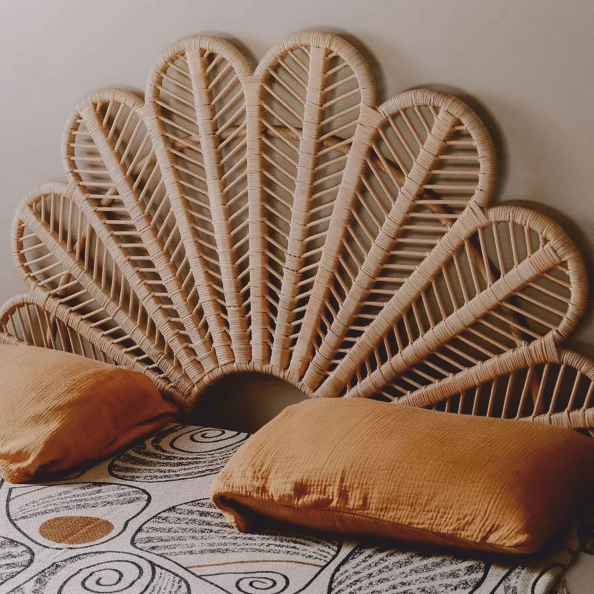 Luxury rattan bed headboard natural color 160 cm - bedroom furniture