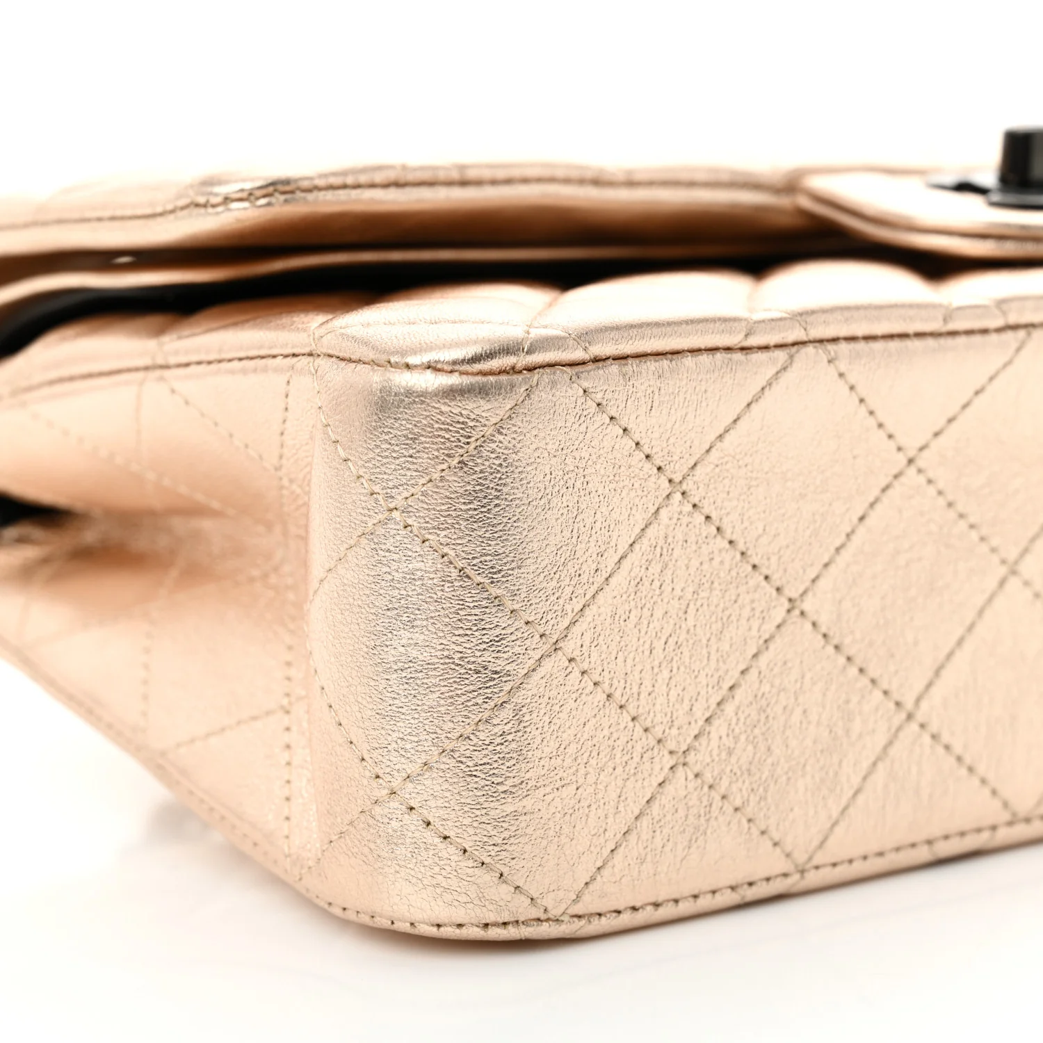 Metallic Lambskin Quilted Medium Double Flap Gold Black - Top Club