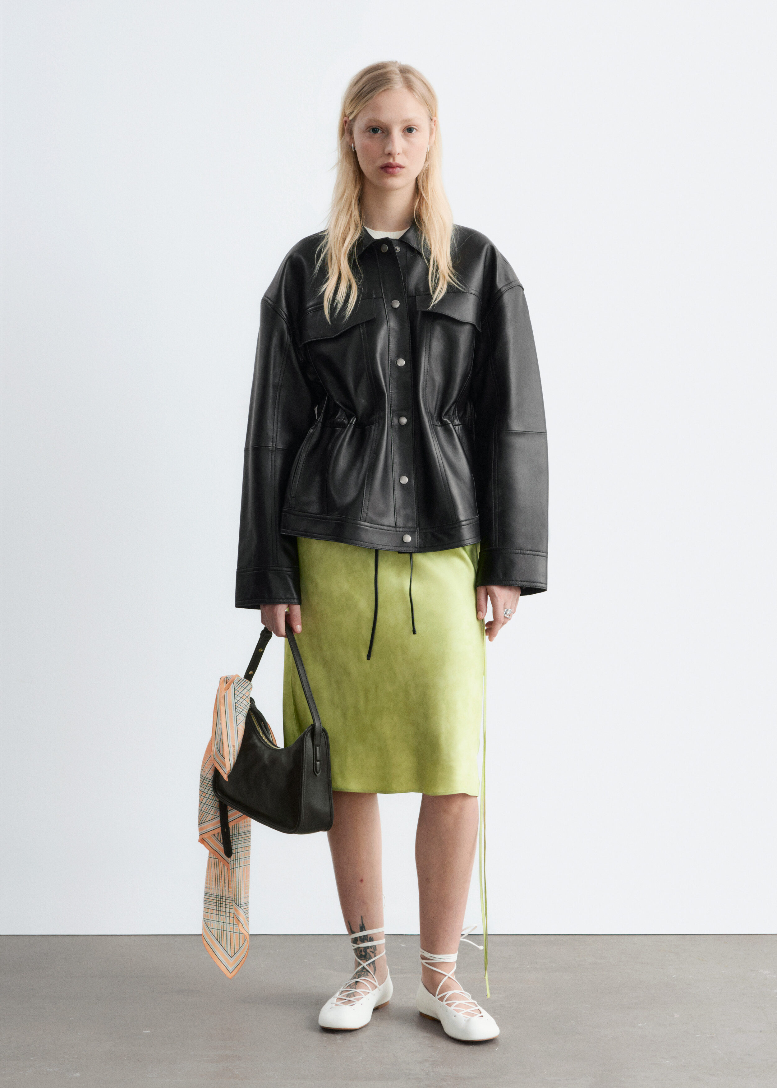 & Other Stories DRAWSTRING-WAIST LEATHER JACKET