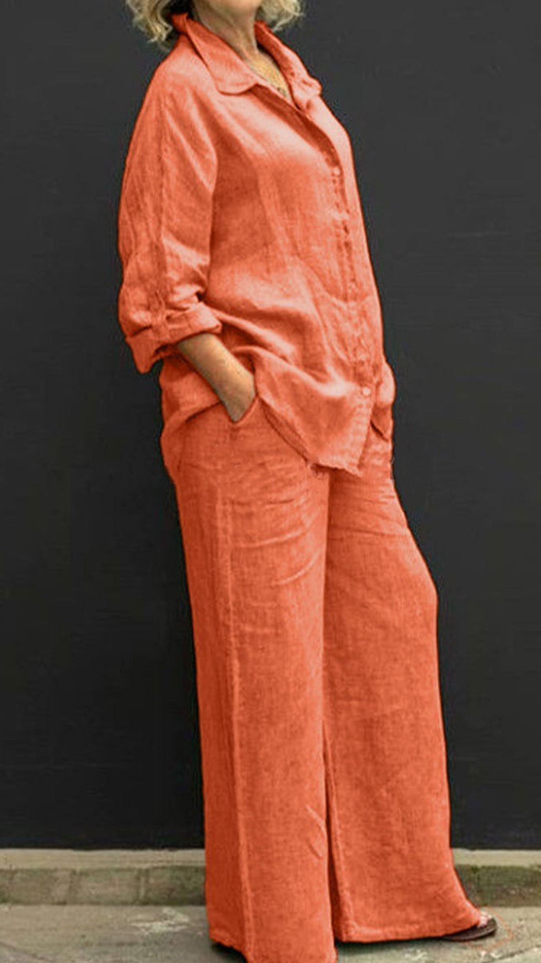 Women's Linen Lapel Shirt & Wide-Leg Pants Two-Piece Set - Nordfashionstorm - Women's Clothing, Fashion for You - Nordfashionstorm.com
