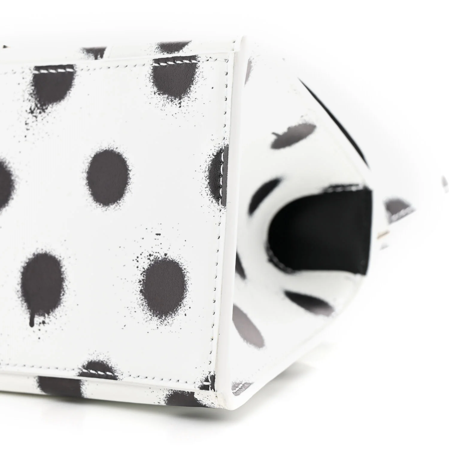 Smooth Calfskin Spray Polka Dot Small Hourglass Top Handle Bag White Black - Top Club