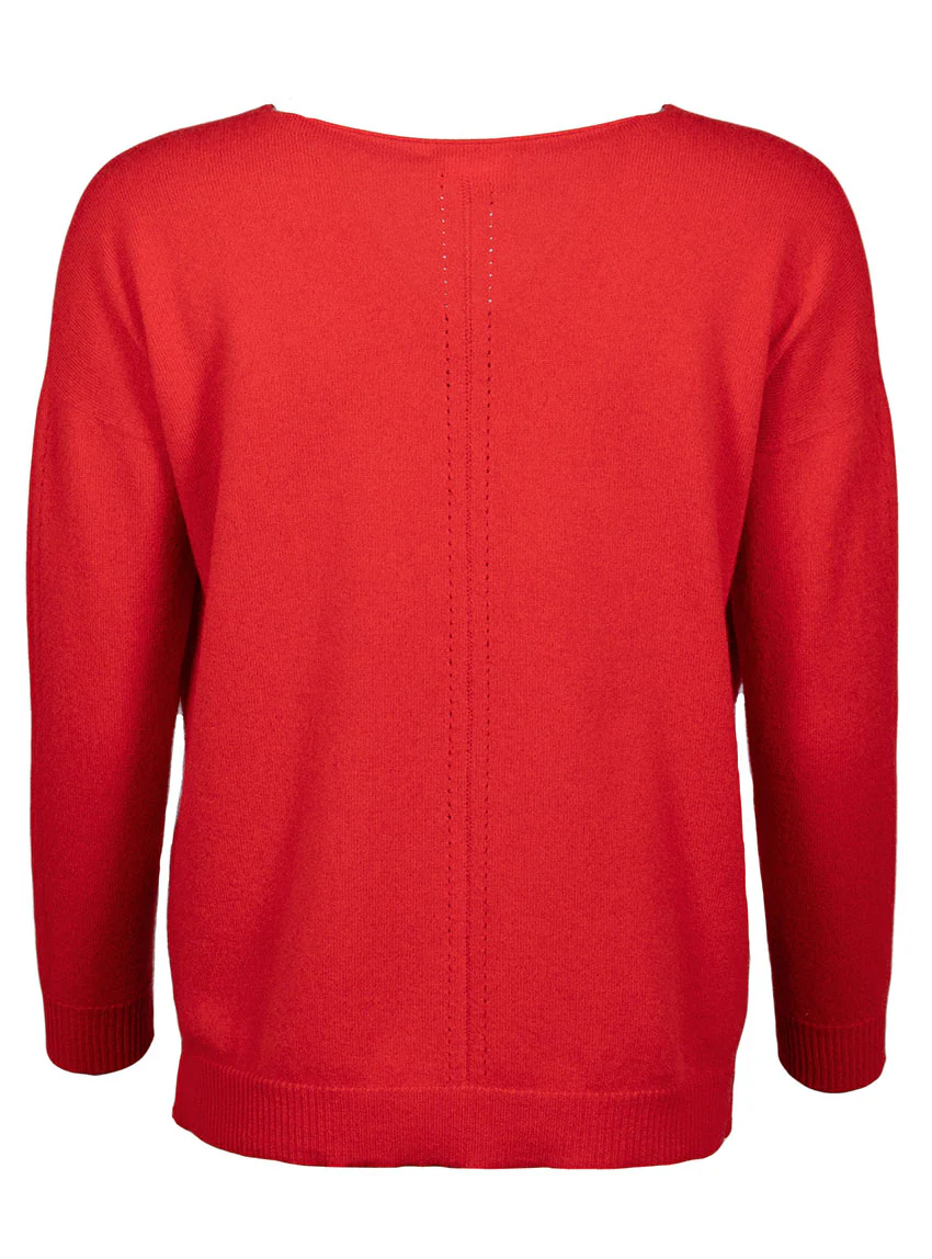 Pull femme col V laine et cachemire rouge tomate