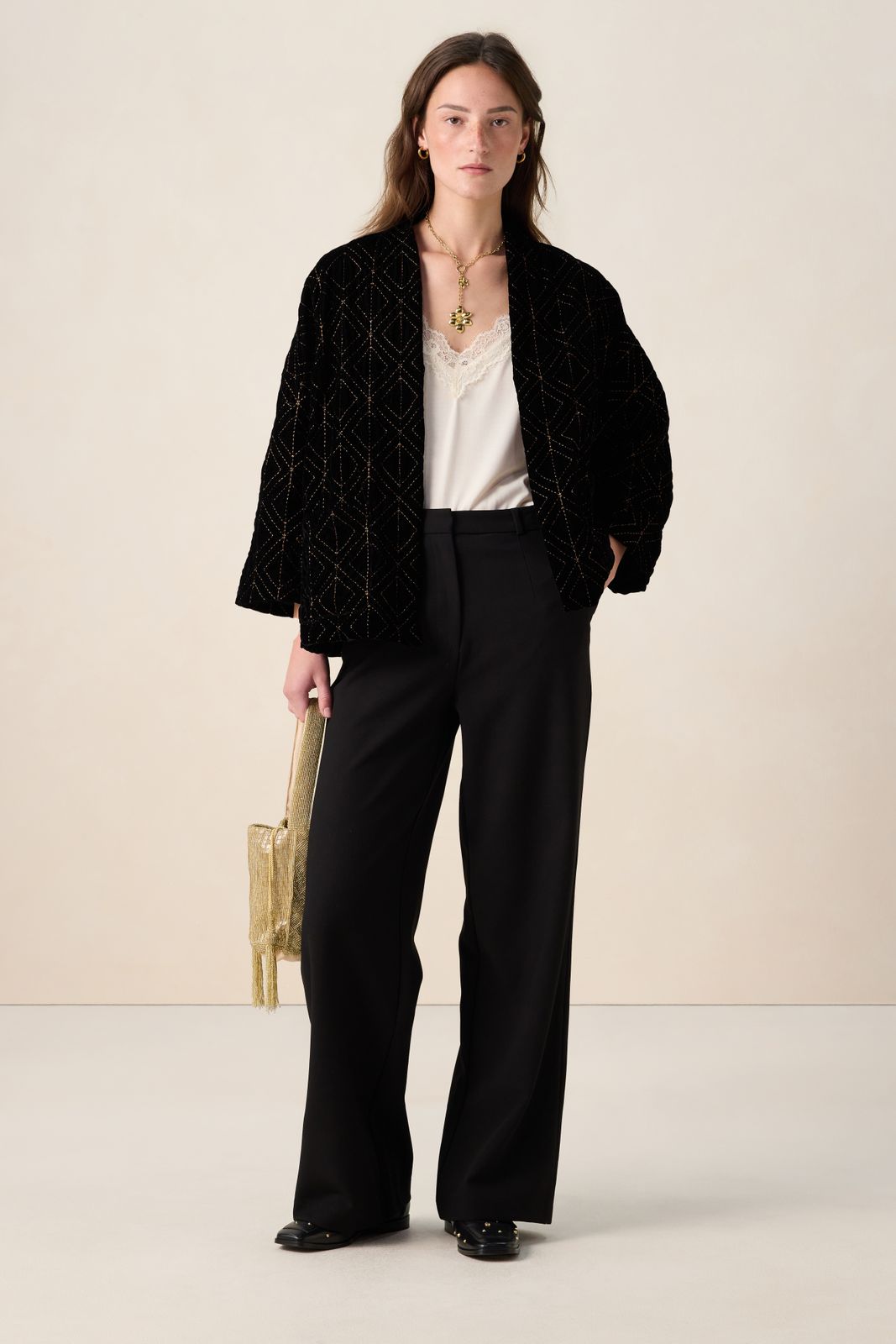 Zwarte kimono met patroon