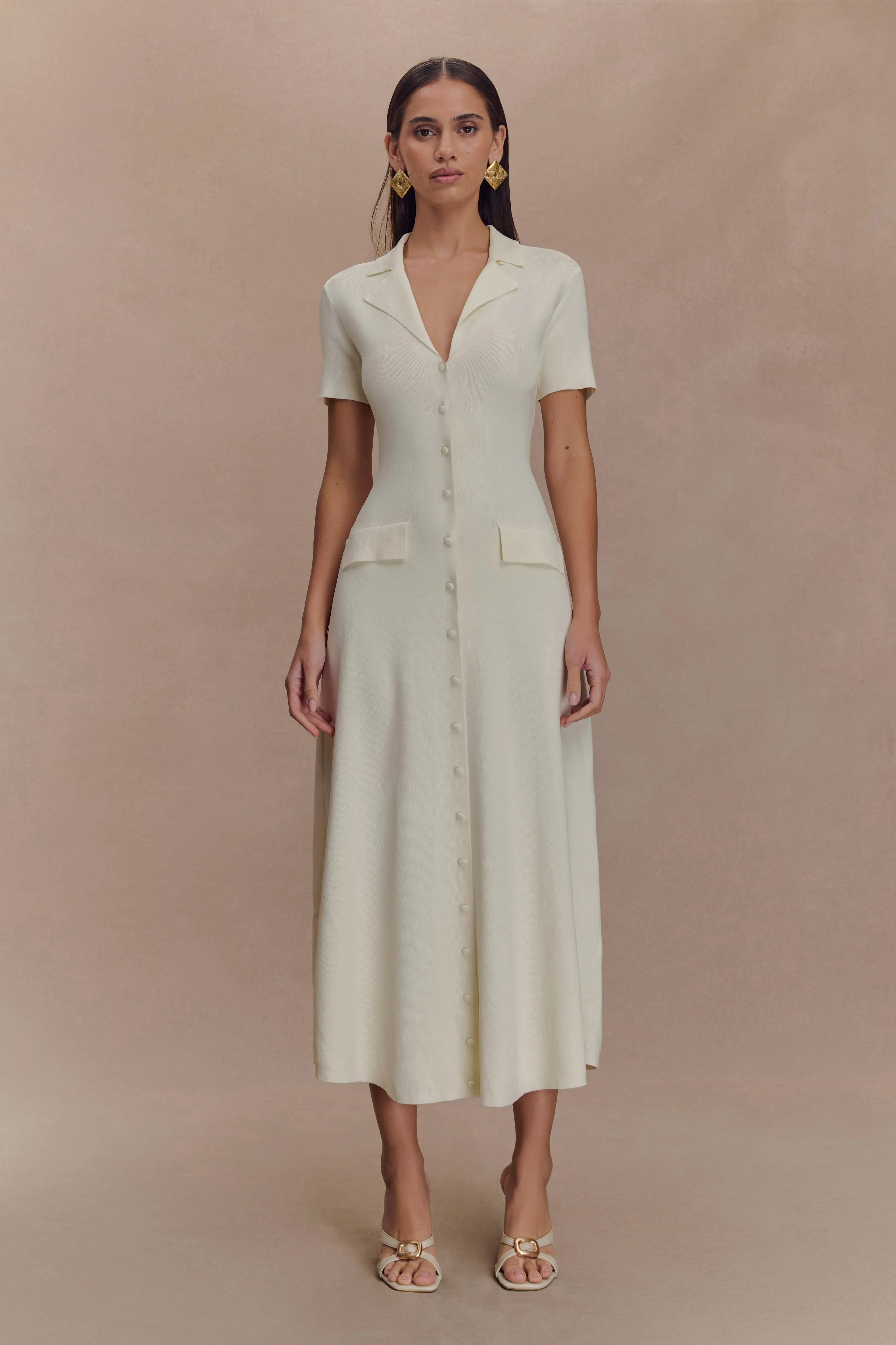 Pearson Short Sleeve Knit Midi Dress - Ivory