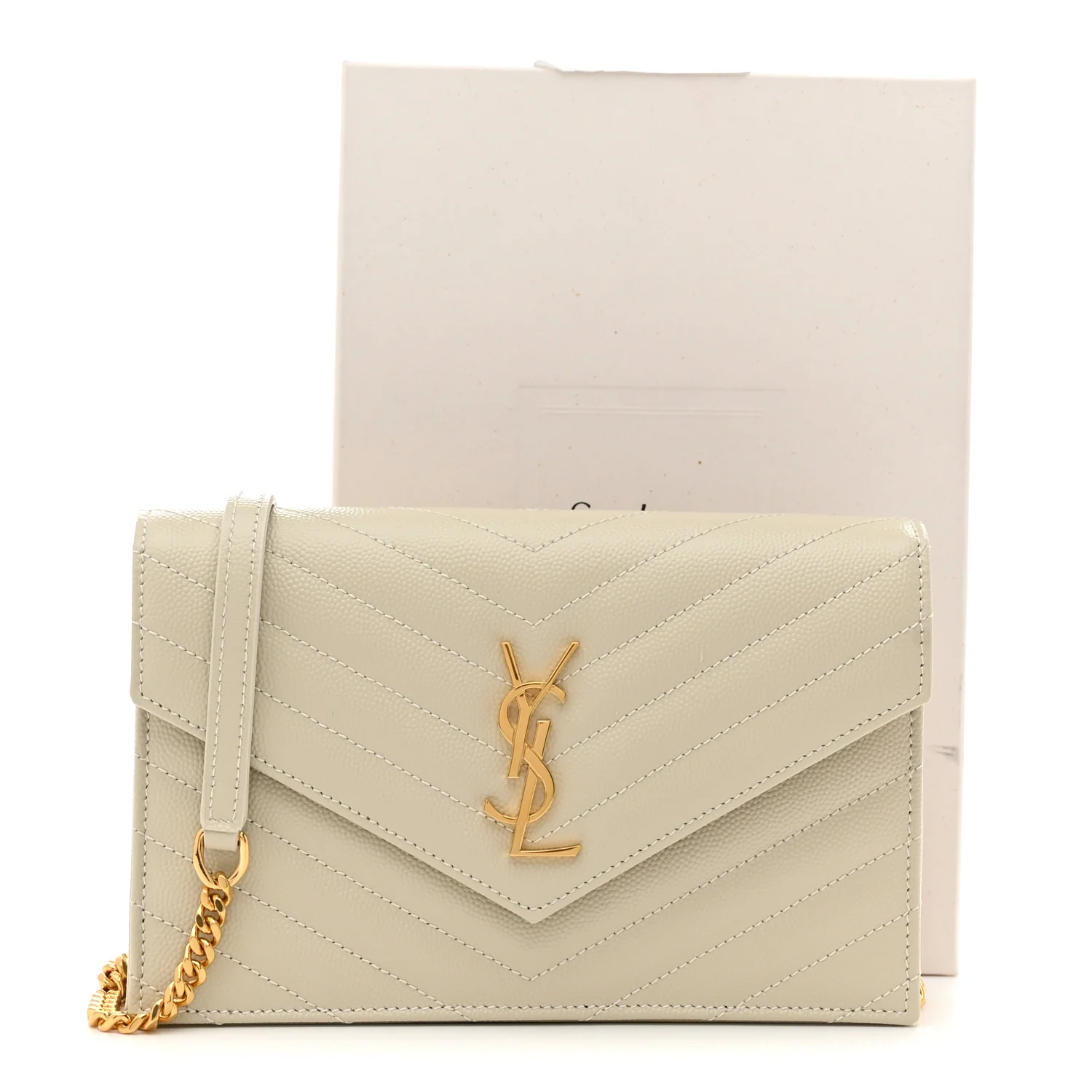 Grain De Poudre Matelasse Chevron Monogram Envelope Chain Wallet Crema Soft - Top Club