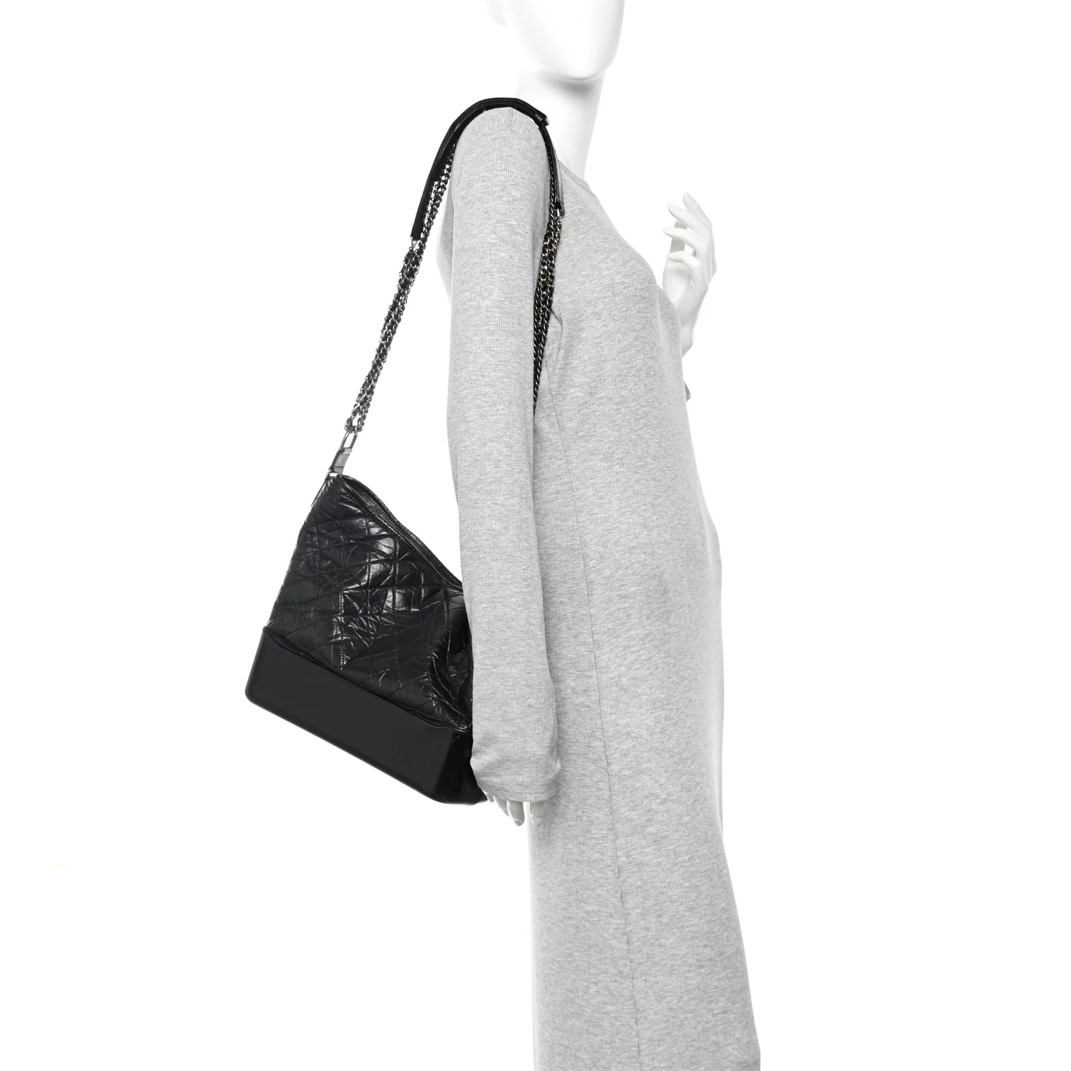 Aged Calfskin Quilted Large Gabrielle Hobo Black