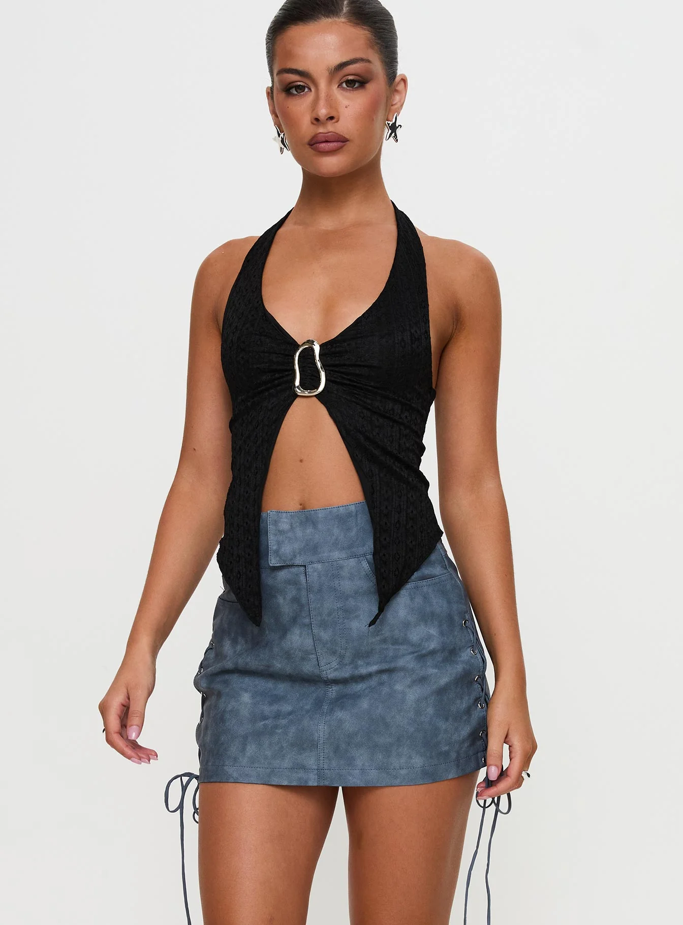 Ceejay Faux Leather Mini Skirt Slate