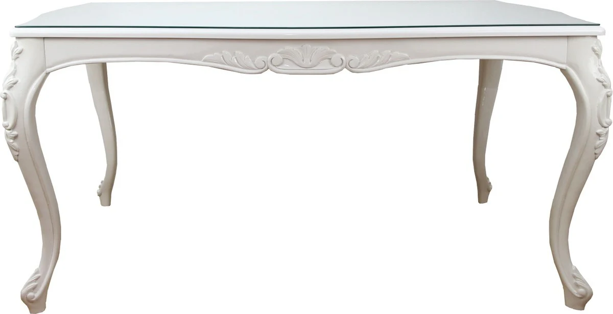 Baroque luxury dining table white 200 x 100 x H. 78 cm - Dining room table with glass top - Hotel & Restaurant furniture - Made in Italy