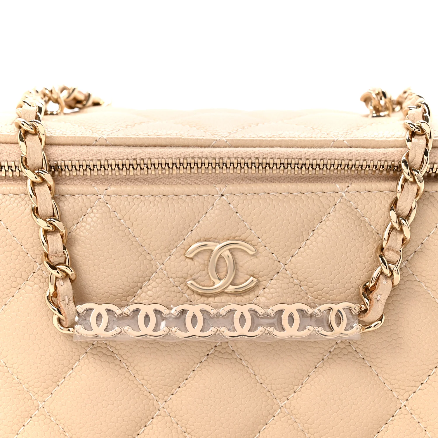 Caviar Quilted Small Tiny CC Vanity Case With Chain Beige - Top Club