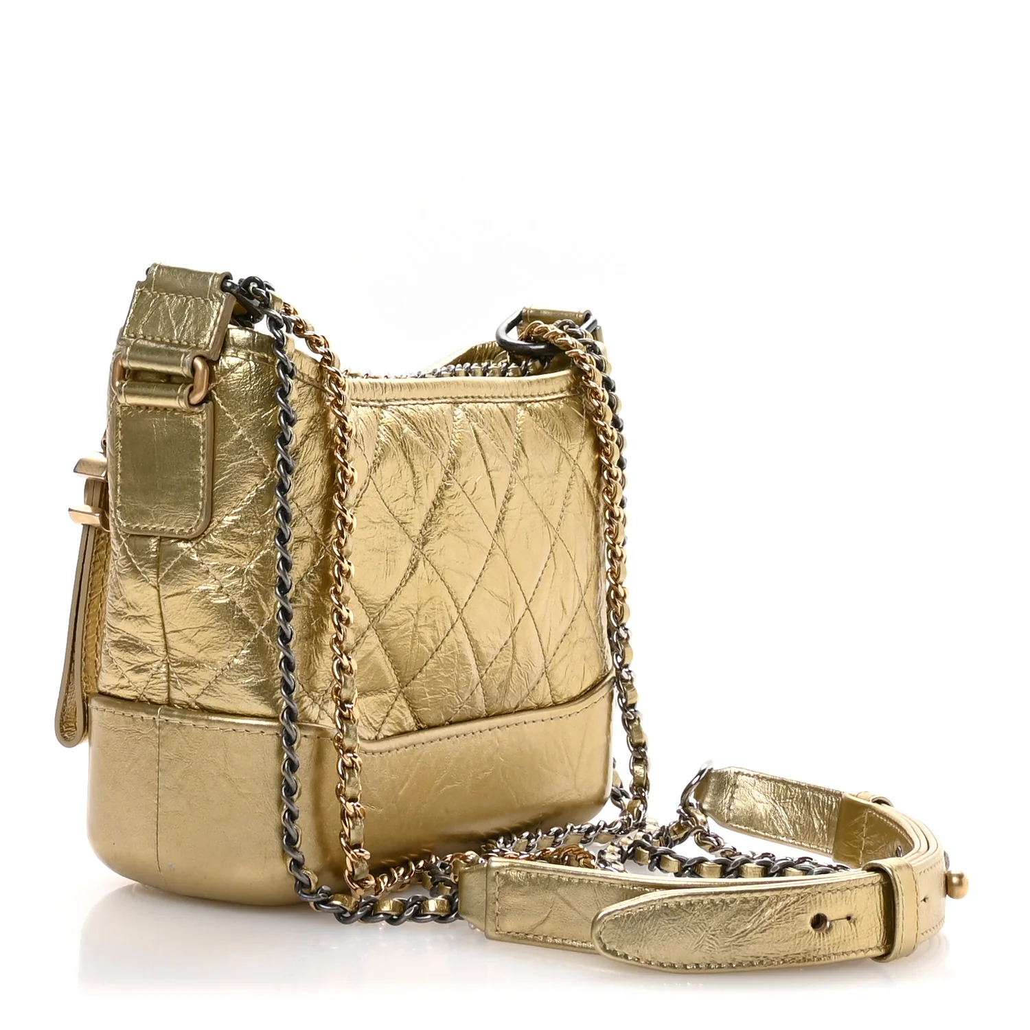 Metallic Aged Calfskin Quilted Small Gabrielle Hobo Gold - Top Club