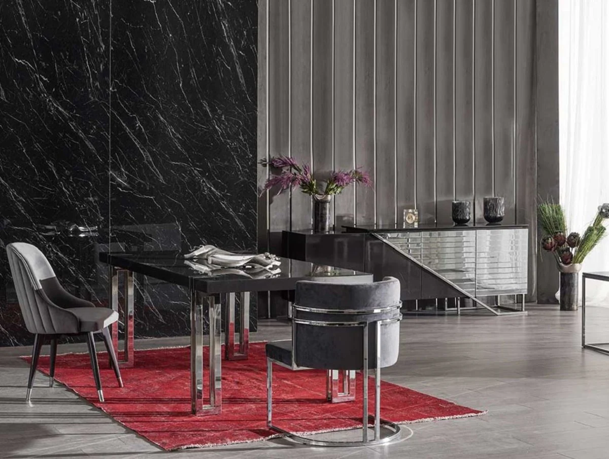 Luxury dining table black / silver 220 x 100 x H. 77 cm - Rectangular kitchen table with solid wood table top and metal legs - Dining room furniture - Kitchen furniture - Luxury furniture