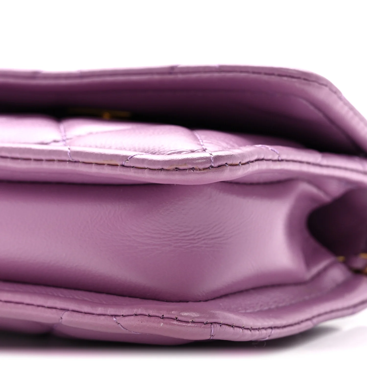 Shiny Lambskin Quilted Extra Mini Flap Purple - Top Club