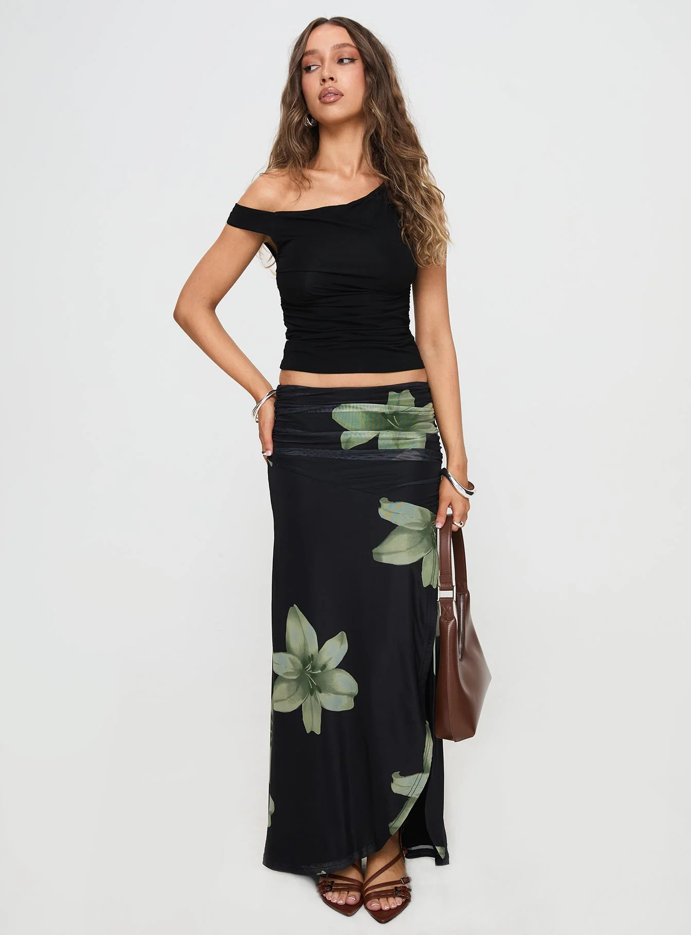 Cooperi Maxi Skirt Black Floral