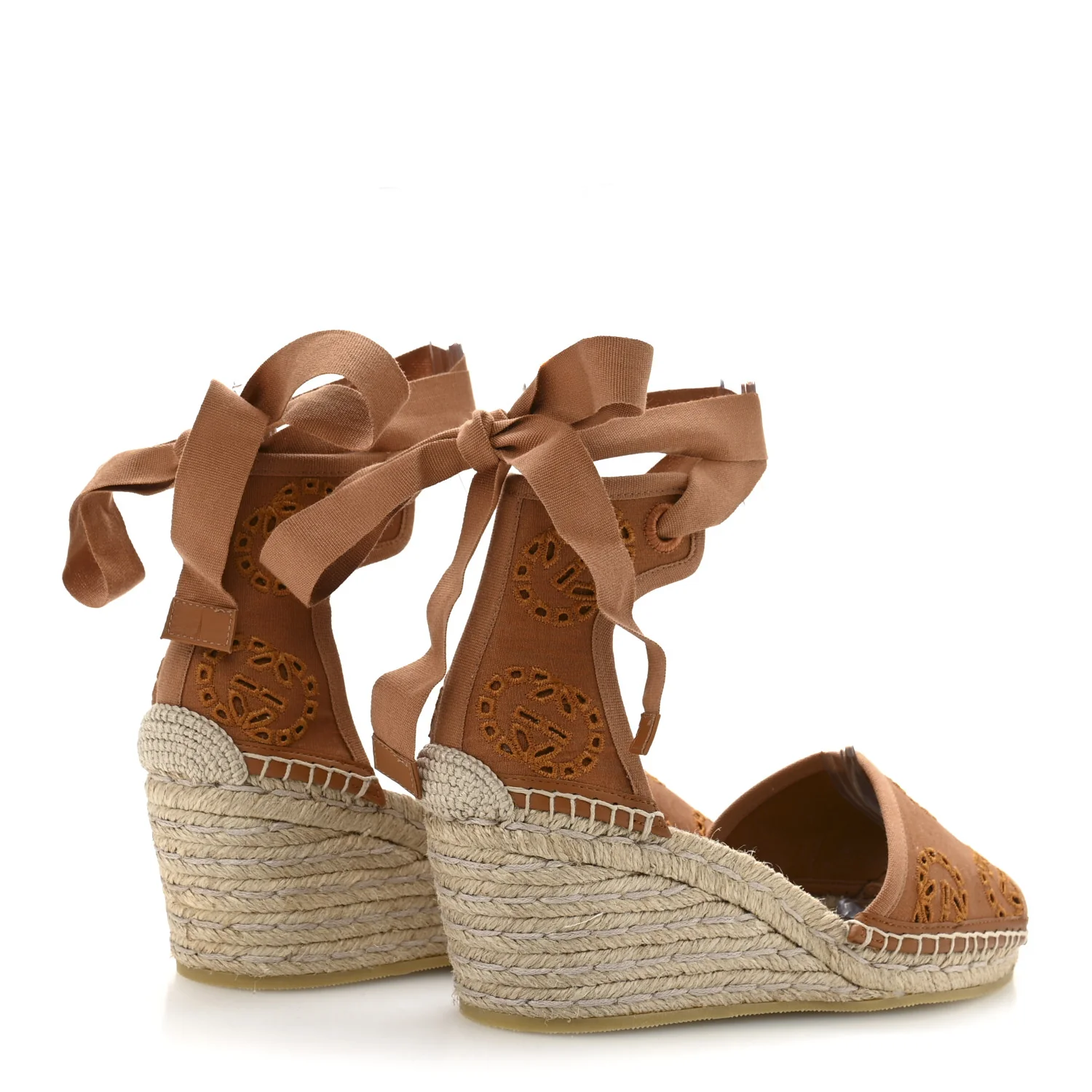 Canvas Damita GG Eyelet Espadrille Wedge Sandals 37.5 Blondie Cognac - Top Club