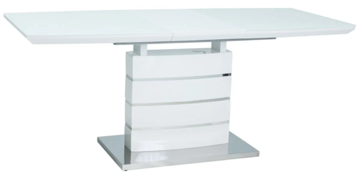 Luxury dining table white / silver 140-180 x 80 x H. 76 cm - Extendable dining room table with glass top - Kitchen furniture