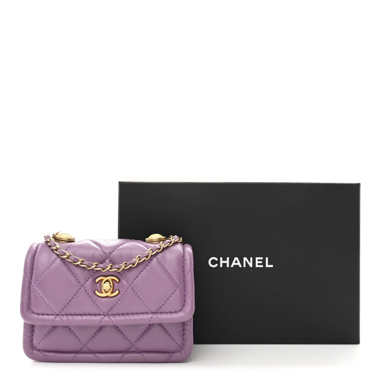 Shiny Lambskin Quilted Extra Mini Flap Purple - Top Club