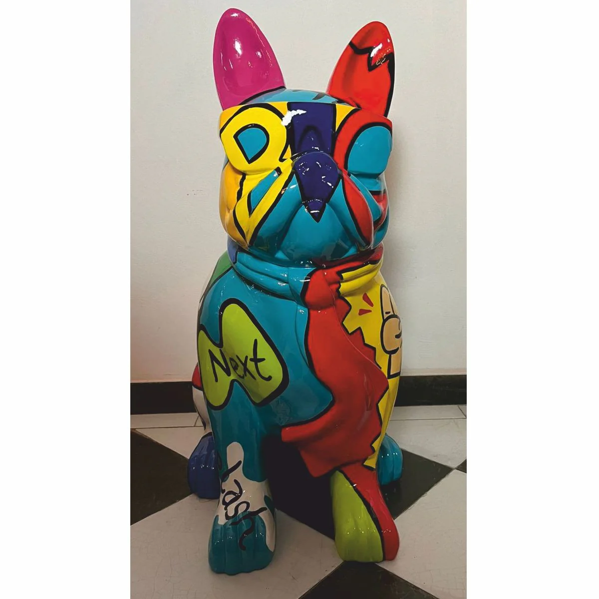 Decorative sculpture dog bulldog colorful H. 80 cm - garden decoration figure