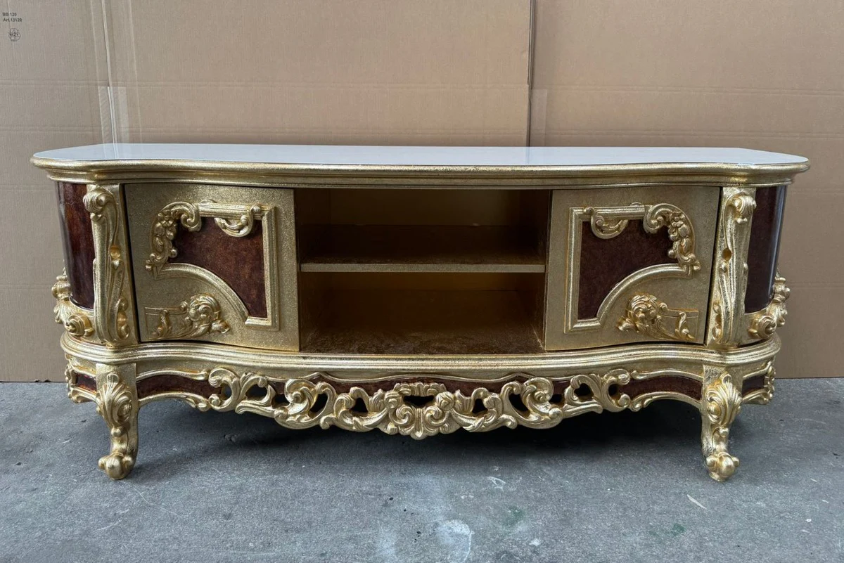 Luxury Baroque TV Cabinet Gold / Brown / White 185 cm - Baroque Furniture